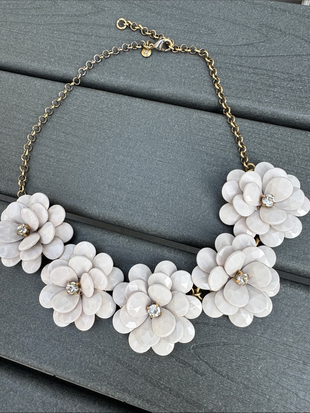 J. Crew Pale Cream Floral Statement Necklace